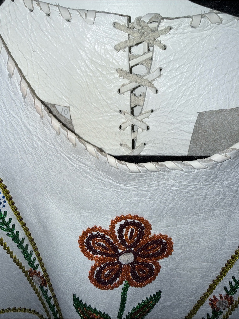 White Fringe Leather Dress with Floral Beadwork Size 10 Native - Picture 10 of 12